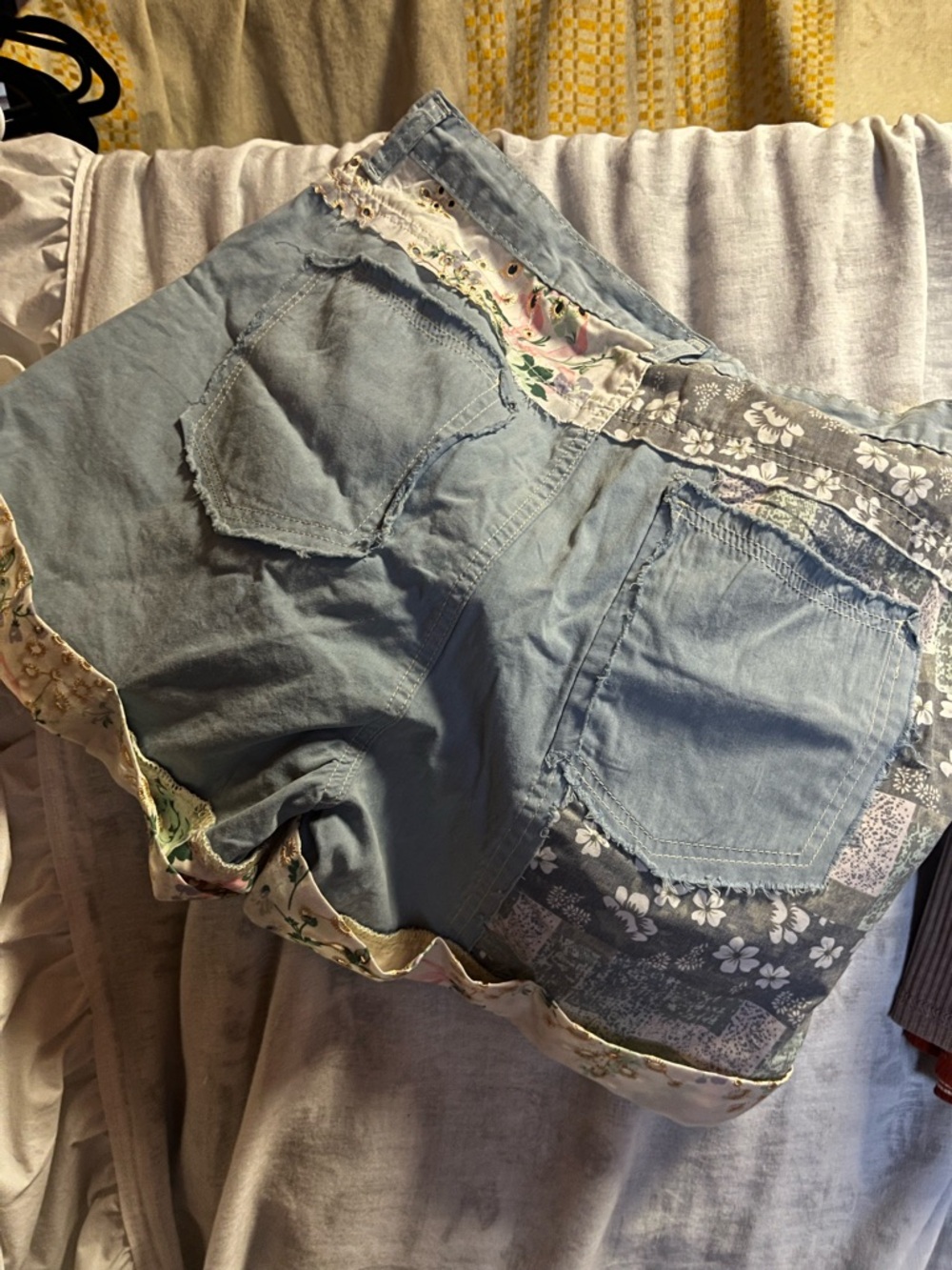 Pol Light Blue Patchwork Floral Denim Shorts size S. - Picture 2 of 5